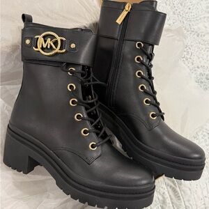 Michael Kors Black Lace-Up Boots with Gold Accents